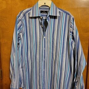 Bugatchi Oumo mens medium blue stripe dress shirt